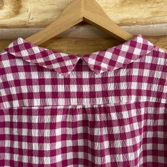 Vintage Pendleton gingham check gauzy reversed Peter Pan collar blouse size XL - Picture 5 of 13